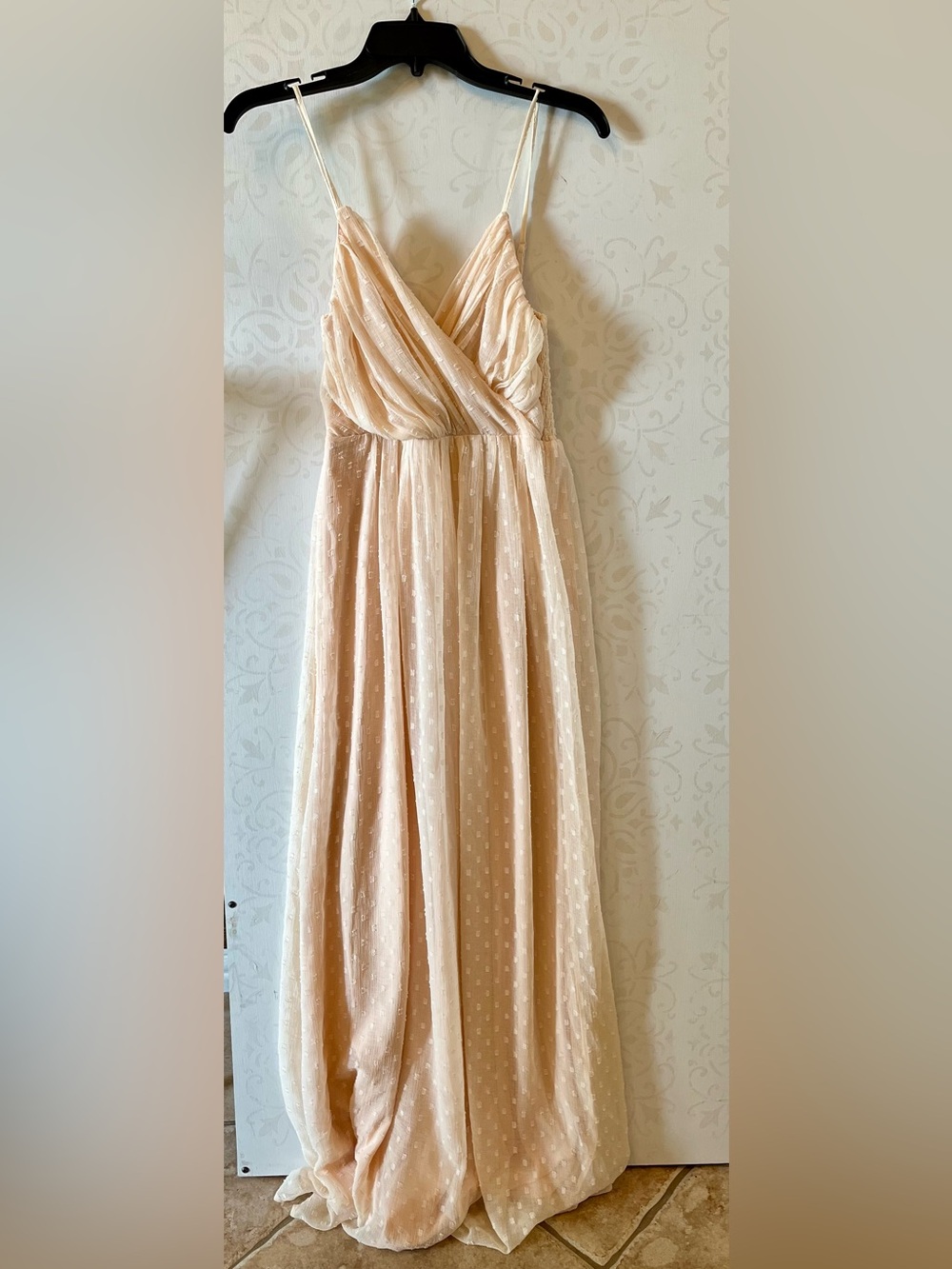 H & M Cream/Peach Textured Cottagecore Fairycore Maxi Dress, Size 4